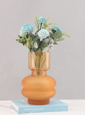 现代简约磨砂透明橘色玻璃小花瓶装饰摆件玄关餐厅电视柜