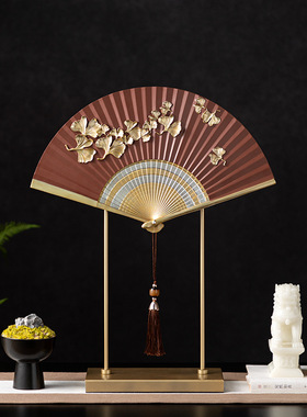 新中式禅意扇形摆件样板间软装客厅玄关茶室宋代美学扇子高档