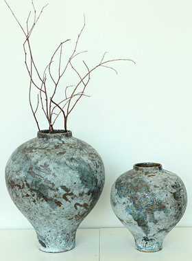 复古粗陶大花瓶创意家居落地装饰室内插干花器民宿陶瓷摆件