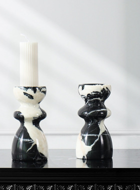 法式烛台天然大理石中古摆件高级感烛台家居氛围感玄关餐厅装饰品