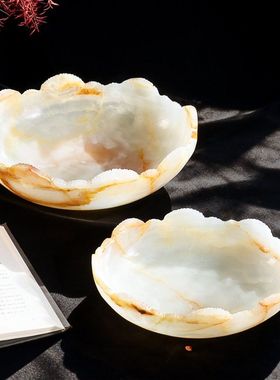 轻奢天然玉石果盘轻奢高级收纳装饰摆件样板间客厅玄关茶几桌面