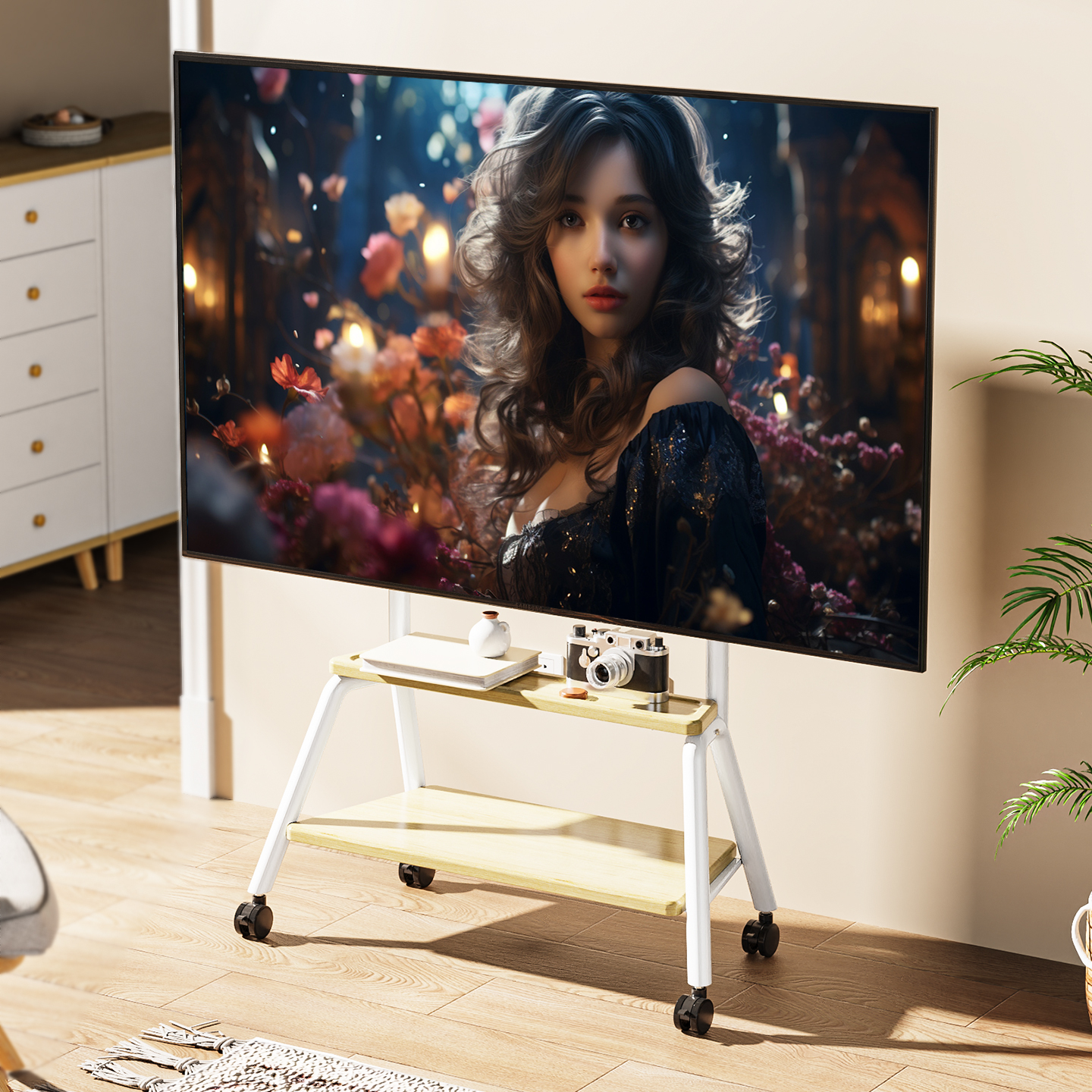 易之固移动电视落地推车带轮支架适用小米创维海信65寸电视机挂架