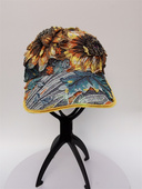 手工原创设计新品 可调节钩花向日葵花棒球帽需定制 透气定制春夏季