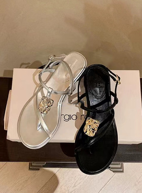 2025款粗跟夹趾凉鞋女小个子小码鞋32.33夏季仙女风配裙子罗马鞋