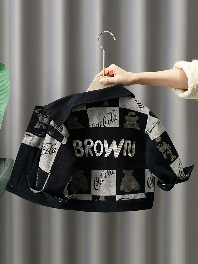소년 곰 데님 재킷 봄과 가을 2024 새로운 아동 스타일 한국식 재킷 청년 및 중형 인터넷 연예인 탑