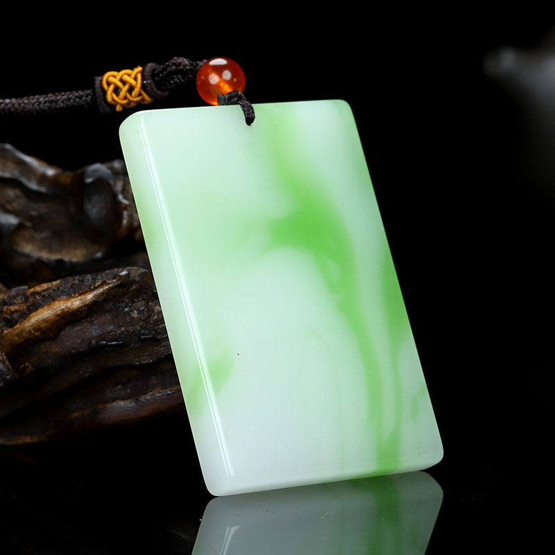 新疆和田玉白玉飘翠平安无事牌挂件天然玉石玉佩牌子玉牌项链吊坠
