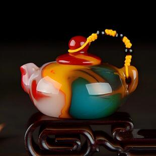 新疆和田玉壶手把件彩玉把把壶手玩件男士玉石小酒壶羊脂白玉手把