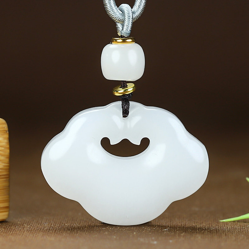 新疆和田玉白玉祥云如意锁吊坠天然玉石长命锁挂件羊脂白项链玉坠,家居饰品,玉雕,淘宝优惠券,粉丝福利购,淘宝优惠卷