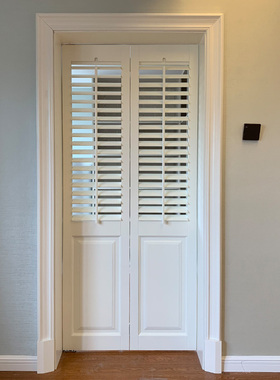 圣德科纯实木门衣帽间储杂物间阳台门不占空间活动百叶对开折叠门