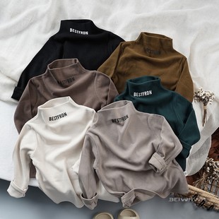 chao推荐~秋款儿童高弹力亲肤百搭体恤衫 男女童休闲半高领打底T