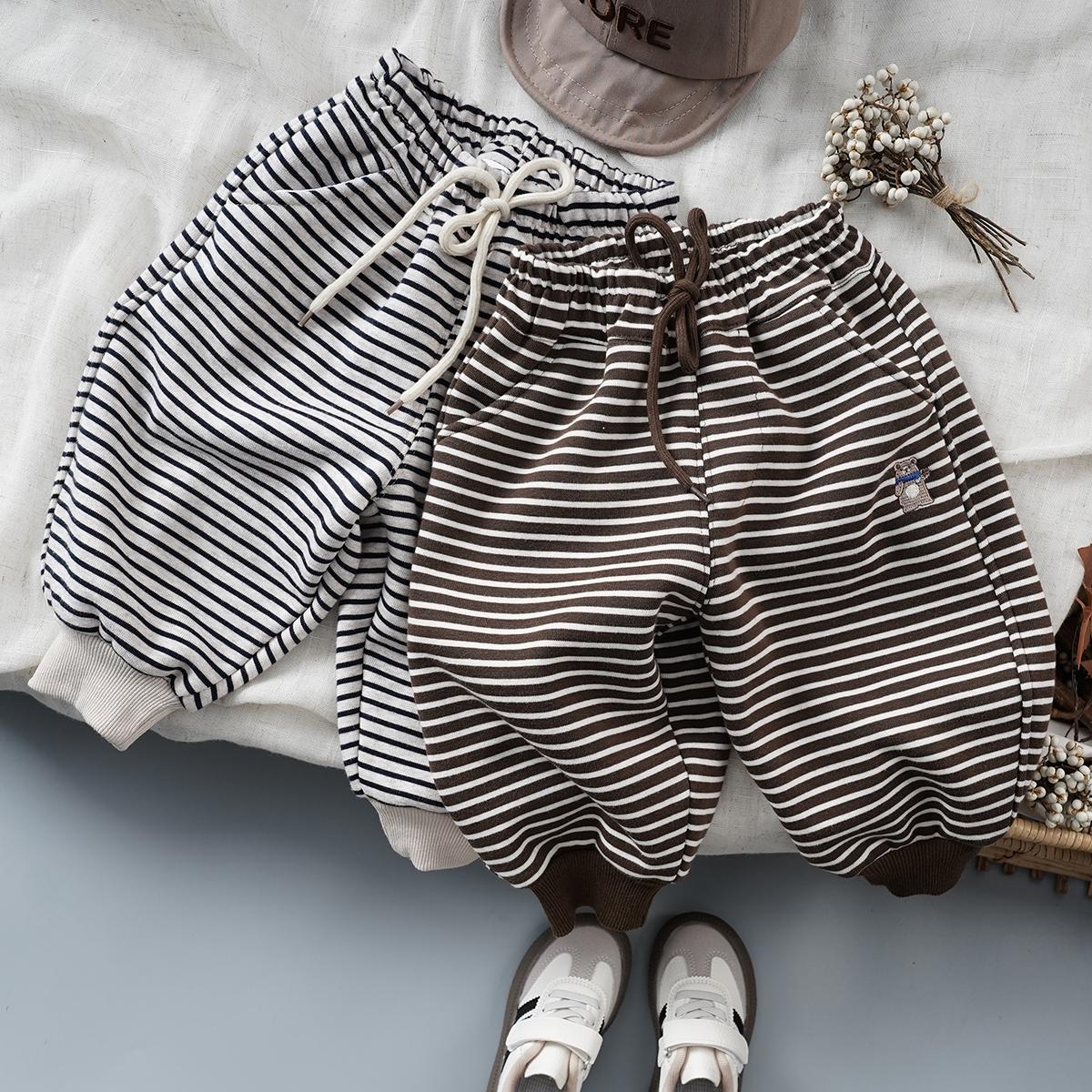 软软~加绒小童宝宝条纹休闲长裤