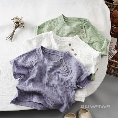 森系~夏小童宝宝棉麻短袖T恤衫