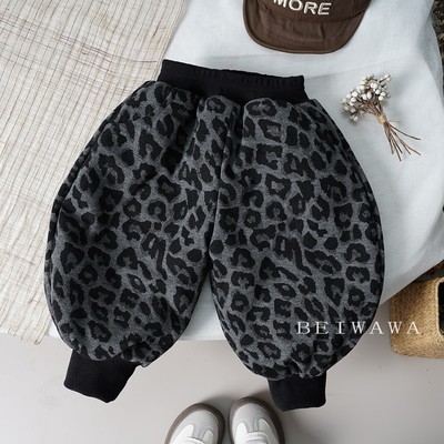 冬新款儿童加棉保暖豹纹外穿棉裤