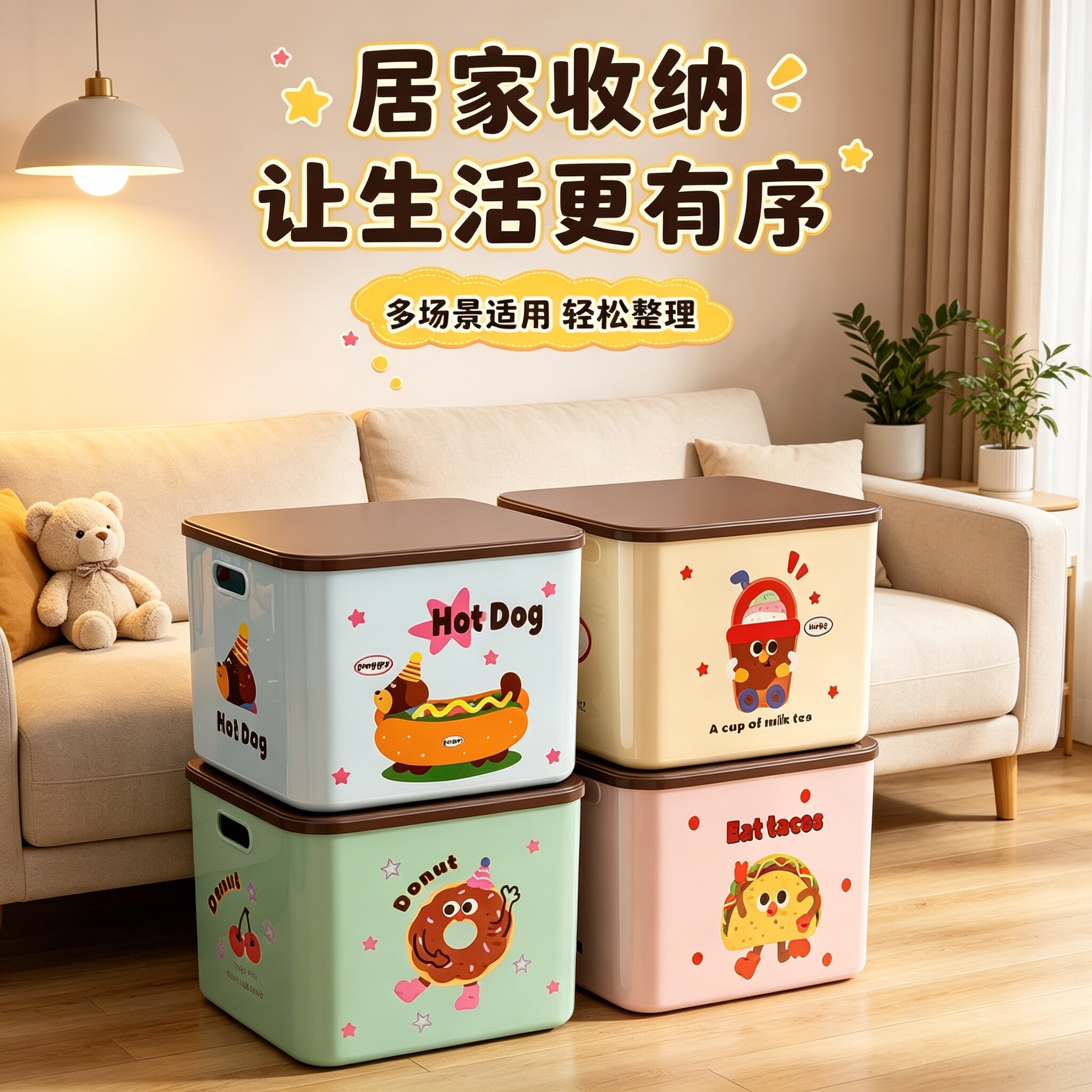 多巴胺翻盖塑料桌面收纳箱小号图片