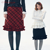 Narratorgirls复古红黑经典 半身裙 格纹黑白波点立体花边微A中长款