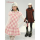 Narratorgirls圣诞红粉白格纹娃娃领毛呢短袖 宽松连衣裙A字裙短裙