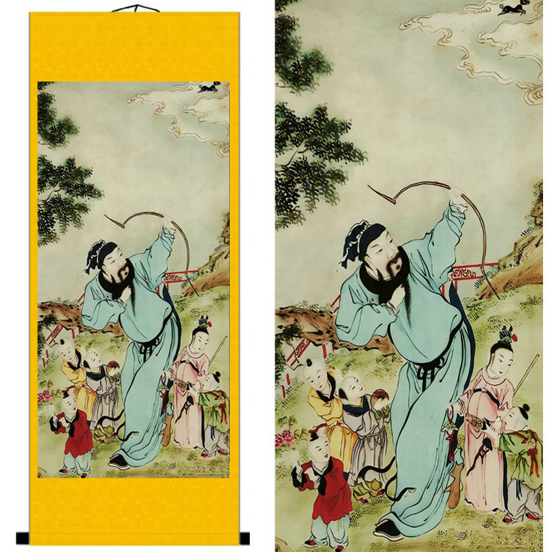 张仙画像张仙送子图挂画张仙射天马卷轴道家神仙供奉护佑中堂房间