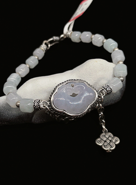 黛维娜 复古925纯银镶嵌天然翡翠流苏手链 复古风