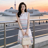 休闲套装 背心半身裙时尚 裙女无袖 气质名媛小香风冰丝针织两件套装