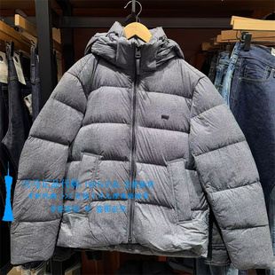 正品Levis李维斯2025蓝灰拉链保暖 男士连帽羽绒服外套002ND-0001