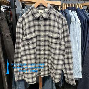 正品Levis李维斯2026年时尚休闲男士黑白格子长袖衬衫19573-0294