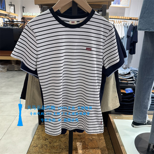 正品Levis李维斯2025年纯棉圆领LOGO刺绣条纹 女士短袖0019B-0003