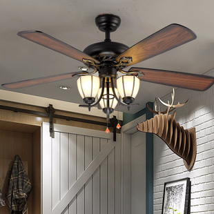 美式 吊扇灯客厅餐厅卧室简约灯扇加带电风扇吊灯北欧复古风扇灯具