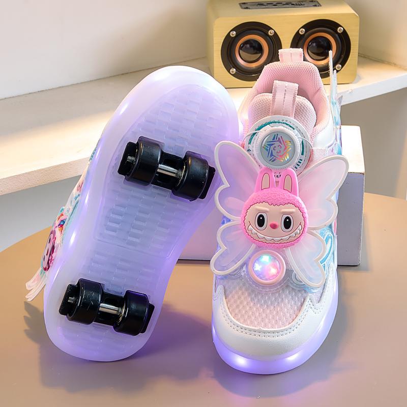 四轮新款鞋2025新款两用溜冰鞋卡通儿童跨境批发四轮亮灯鞋暴走鞋