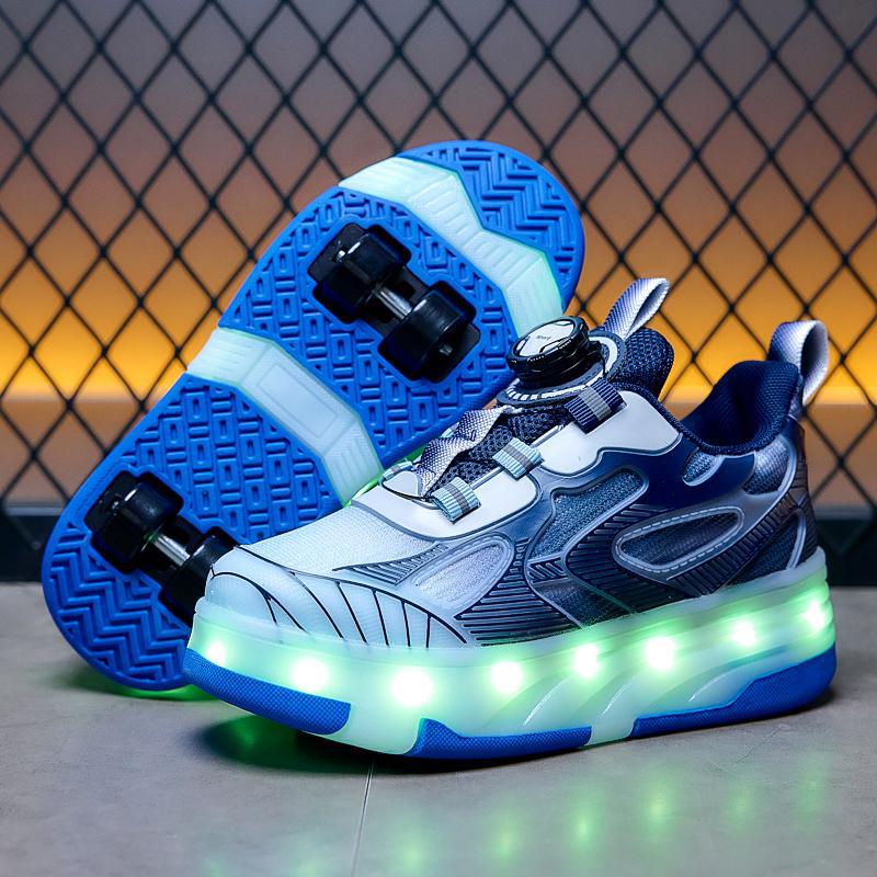 男童暴走鞋滑轮儿童纽扣透气轮滑鞋女童四轮溜冰鞋一件代发爆走