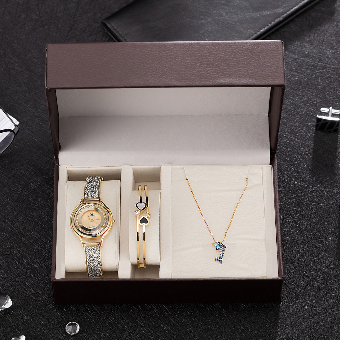 women watch bracelet necklace set lady gift jewelry 女生礼物