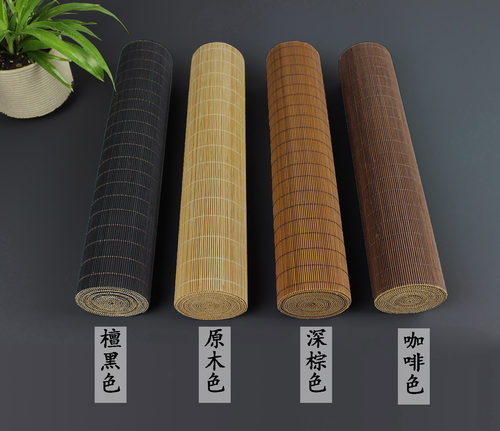 原木色茶席深色茶垫竹竹席桌旗