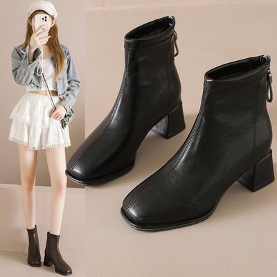 BLD96018-2新款韩版方头粗跟百搭瘦瘦矮靴