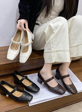 【妮娅专享】SWL6530新款方头粗跟玛丽珍单鞋