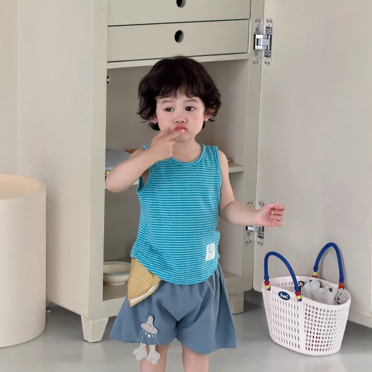 男童条纹背心牛仔短裤套装2026新款夏季宝宝衣服韩版童装儿童夏装