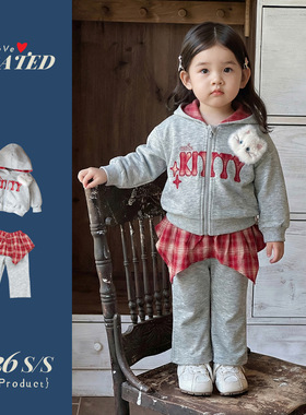 女童春装休闲灰色套装26新款女宝宝洋气卫衣长裤两件套婴儿外出服