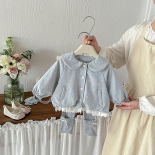 点兮春季新款婴幼儿棉布外套套装女宝宝洋气开衫打底裤可爱两件套