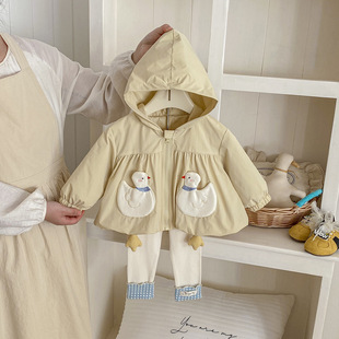 点兮春季新款婴幼儿鸭子连帽外套套装女宝宝开衫打底裤洋气两件套