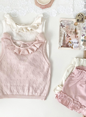 Cutemily童装夏婴童针织背心女童镂空棉后背V领设计薄款背心