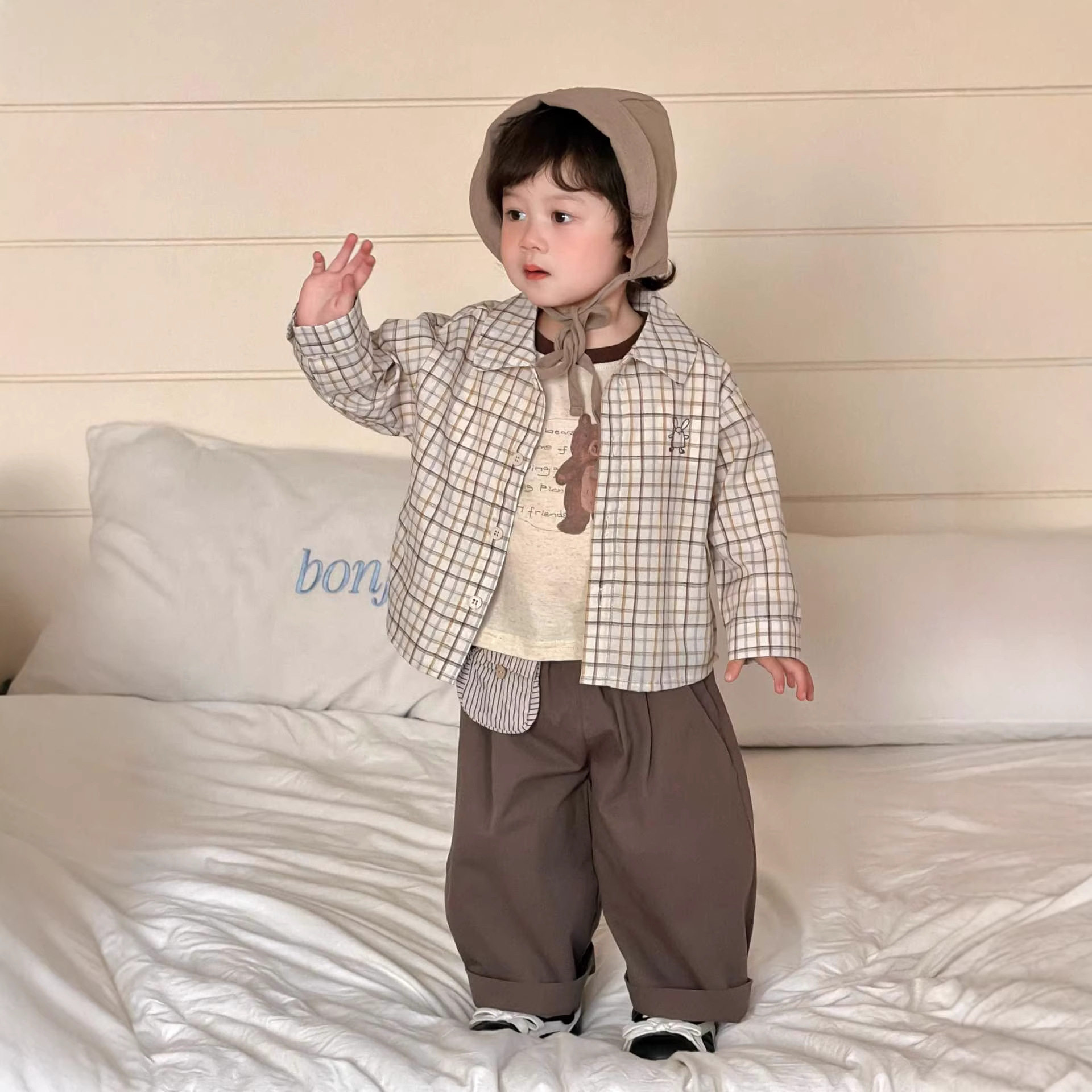 儿童格子衬衣春季2026新款童装宝宝衣服春款男童格子衬衫休闲套装