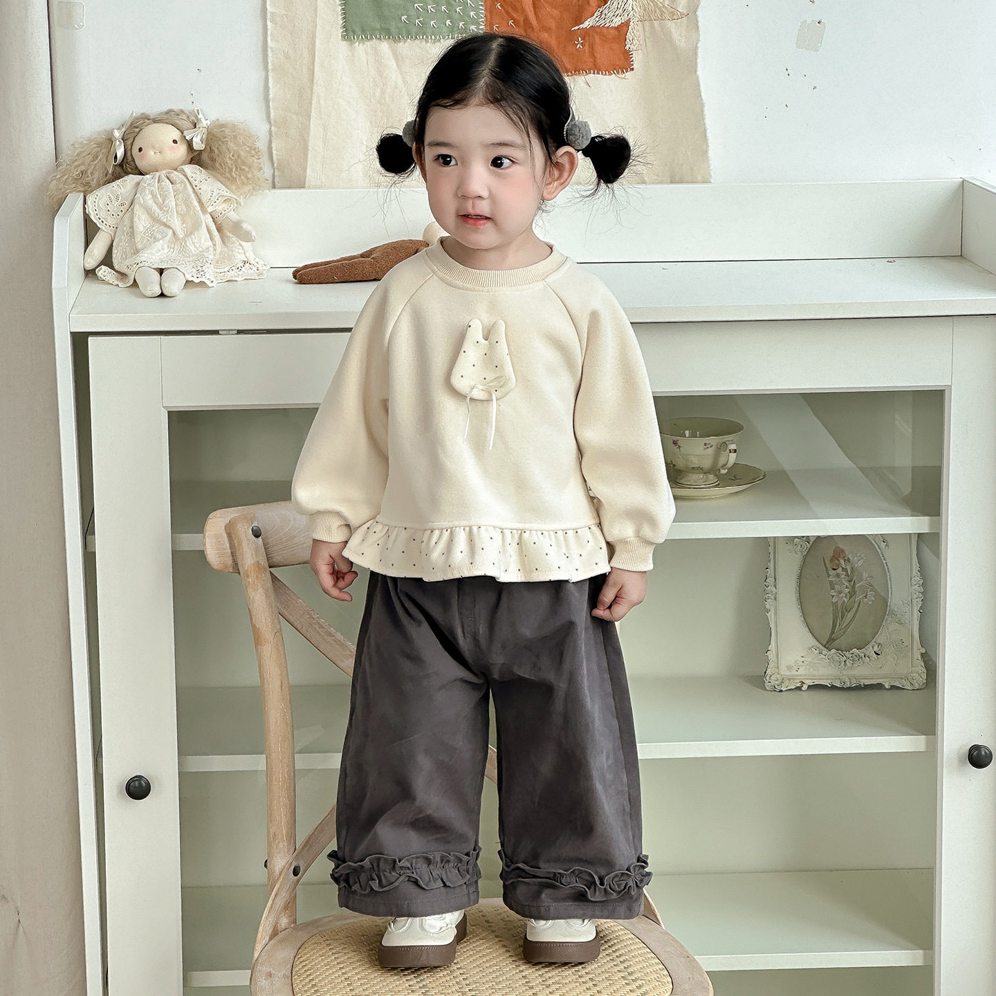 点兮2025秋季新款婴幼儿拼接卫衣套装女宝宝洋气上衣棉布裤两件套