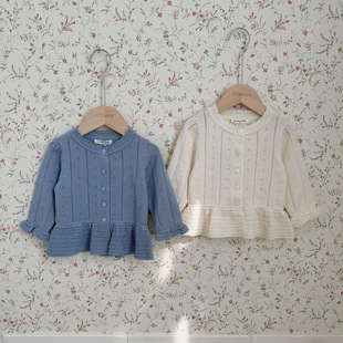 Cutemily春跨境 女婴童提花开衫针织 女宝可爱荷叶边开衫针织外套