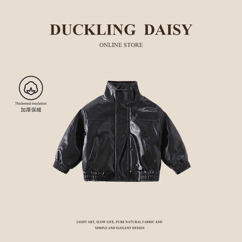 小鸭黛丝儿童PU皮衣男童机车风