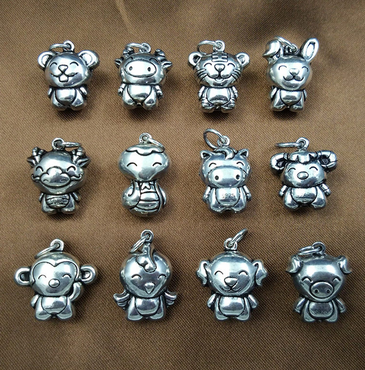 925纯银 diy配件手链十二生肖新款 吊坠项链挂件手串女款萌版