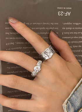 925纯银饰品冷淡纹理戒指感性文艺灰调气质复古时尚百搭精美指环