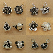 泰银diy配件 镂空梅花 小花全集 925纯银 吊件挂件 手串材料