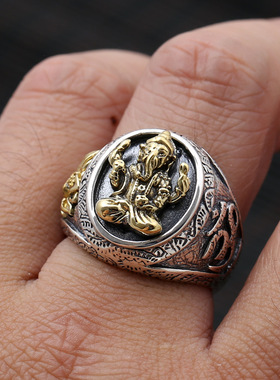 纯银复古象鼻神男士戒指新品特价