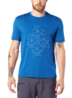 新西兰Tech男士美利奴羊毛印花短袖圆领ICEB春夏户外休闲直筒t恤