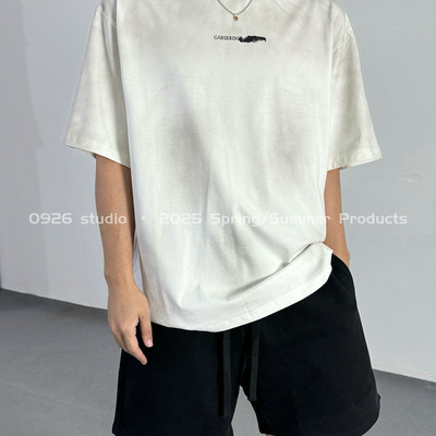 0926studio水洗做旧涂鸦全棉ERD颓废风格2025夏短宽CF短袖圆领T恤