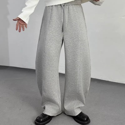 0926studio 2025夏新垂感纯色简约松紧腰弯刀裤休闲卫裤拖地长裤