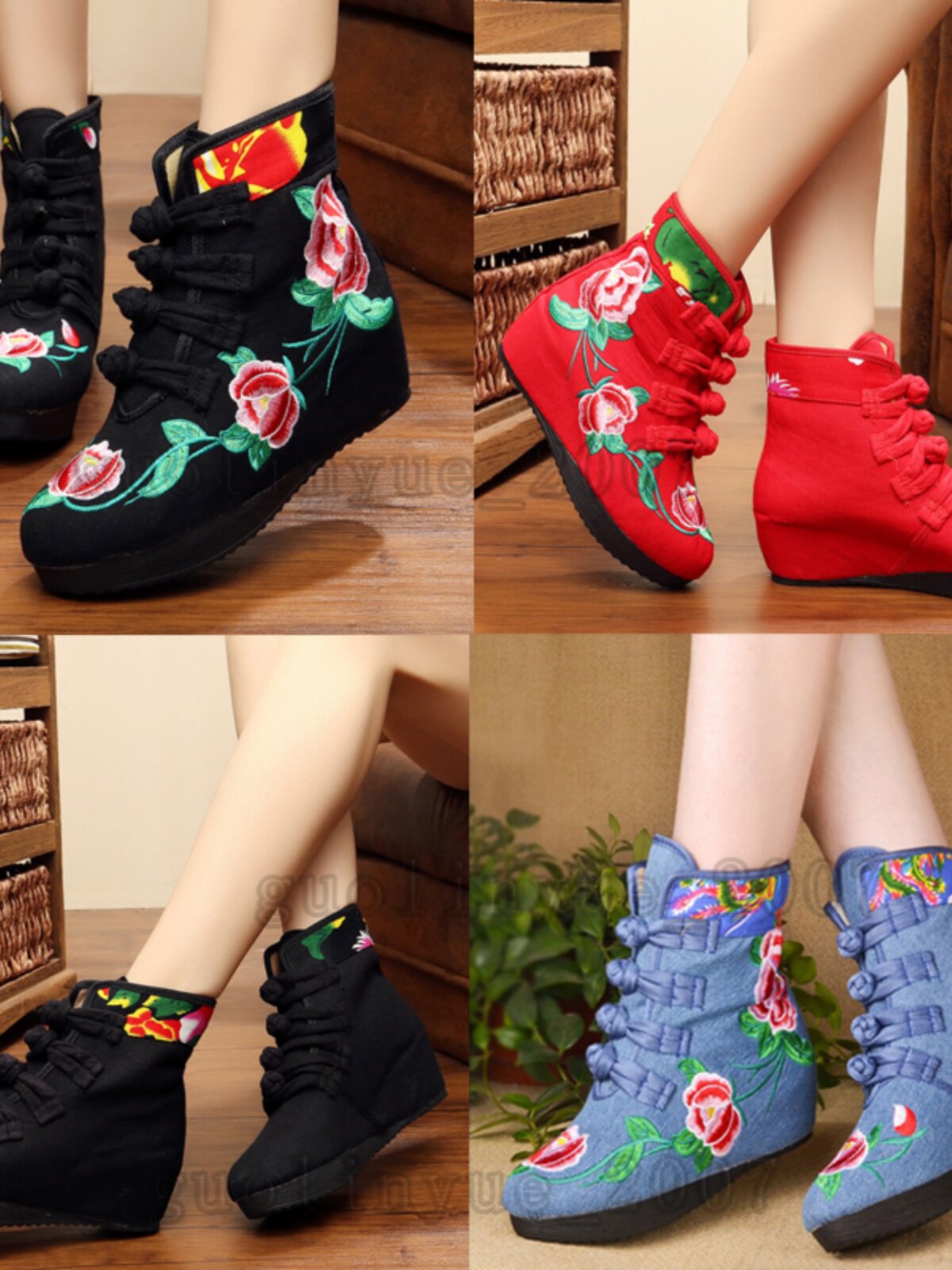 EMBROIDERED BOOTS ETHNIC STYLE WOMENS BOOTS OLD BEIJING CLOTH SHOES 2023 WINTER WOMENS SINGLES BOOTS HIGH HEELED BOOTS RETRO CLOTH BOOTS